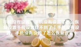 手机没有设置，手机没有设置了怎么恢复设置手机设置找不到了「手机没有设置，手机没有设置了怎么恢复设置」