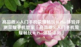 高品质5G入门手机荣耀畅玩40 Plus体验评测荣耀手机管家「高品质5G入门手机荣耀畅玩40 Plus体验评测」