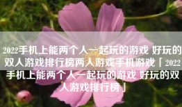 2022手机上能两个人一起玩的游戏 好玩的双人游戏排行榜两人游戏手机游戏「2022手机上能两个人一起玩的游戏 好玩的双人游戏排行榜」