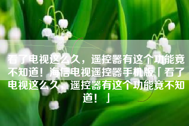 看了电视这么久，遥控器有这个功能竟不知道！海信电视遥控器手机版「看了电视这么久，遥控器有这个功能竟不知道！」