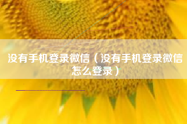 没有手机登录微信（没有手机登录微信怎么登录）