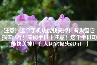 注意！这个手机功能快关掉！有人因它损失64万！关闭手机「注意！这个手机功能快关掉！有人因它损失64万！」
