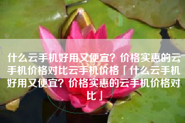 什么云手机好用又便宜？价格实惠的云手机价格对比云手机价格「什么云手机好用又便宜？价格实惠的云手机价格对比」