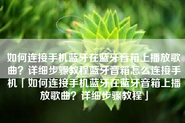 如何连接手机蓝牙在蓝牙音箱上播放歌曲？详细步骤教程蓝牙音箱怎么连接手机「如何连接手机蓝牙在蓝牙音箱上播放歌曲？详细步骤教程」